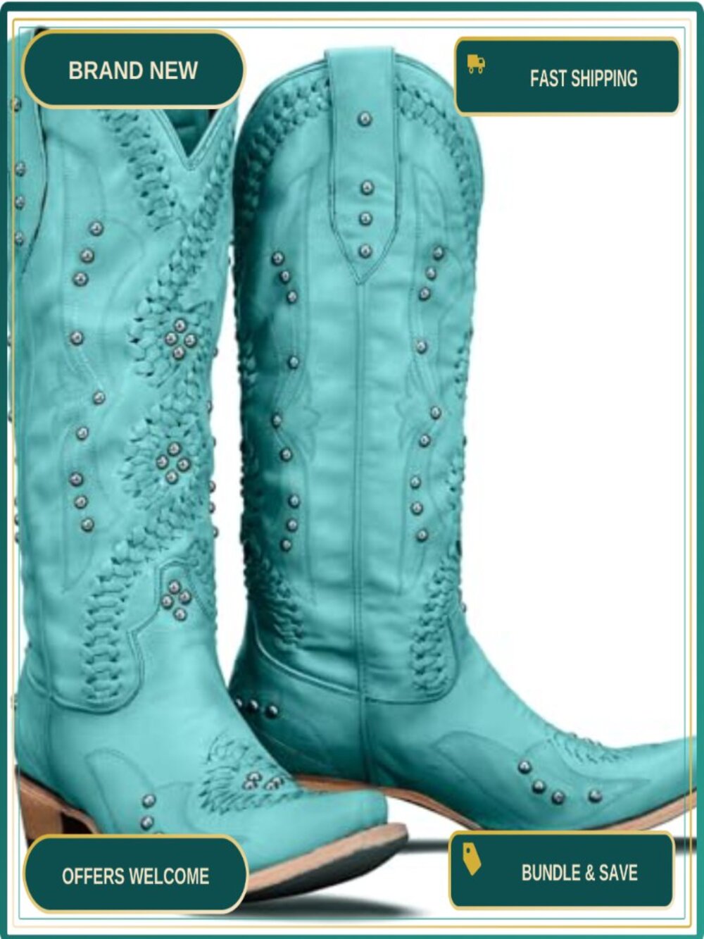 Knee High Cowboy Boots Vegan Leather Embroidered Western Boots